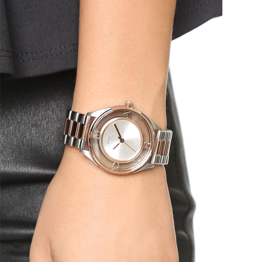 Marc Jacobs Tether Transparent White Dial Two Tone Steel Strap Watch for Women - MBM3436