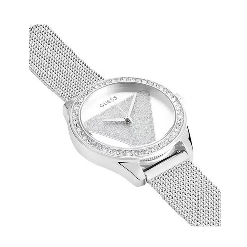 Guess Tri Glitz Quartz Silver Dial Silver Mesh Bracelet Watch For Women - W1142L1