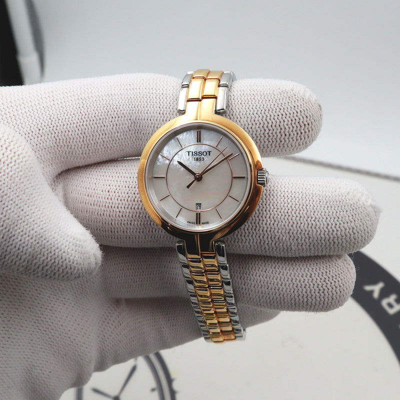 Tissot Flamingo Mother of Pearl White Dial Two Tone Steel Strap Watch For Women - T094.210.22.111.01