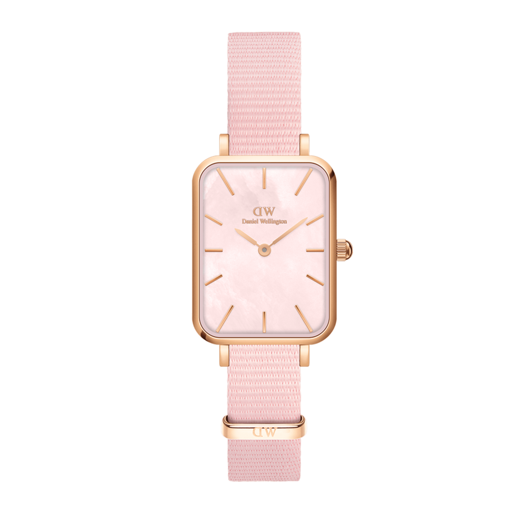 Daniel Wellington Quadro Pressed Mother of Pearl Pink Dial Pink Nylon Strap Watch For Women - DW00100509