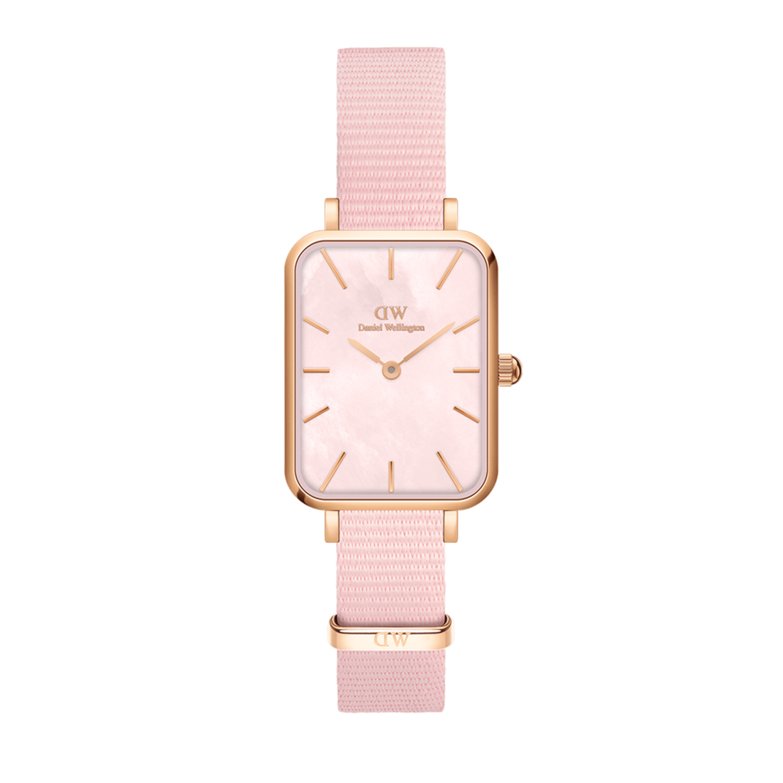 Daniel Wellington Quadro Pressed Mother of Pearl Pink Dial Pink Nylon Strap Watch For Women - DW00100509