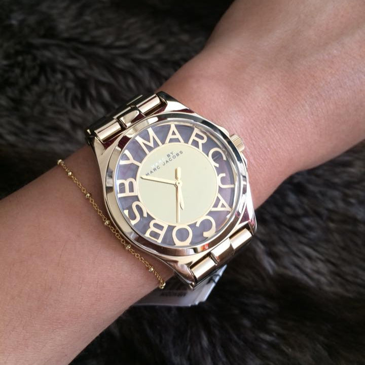 Marc Jacobs Henry Transparent Gold Dial Gold Steel Strap Watch for Women - MBM3206