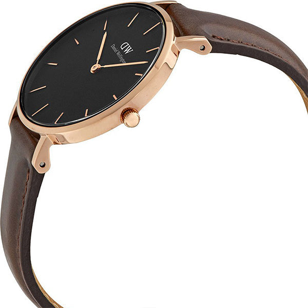 Daniel Wellington Classic Petite Bristol Black Dial Brown Leather Strap Watch For Women - DW00100165