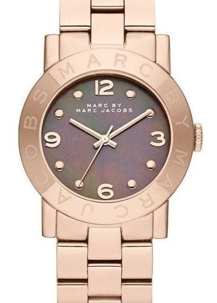 Marc Jacobs Amy Mother of Pearl Black Dial Rose Gold Steel Strap Watch for Women - MBM8610