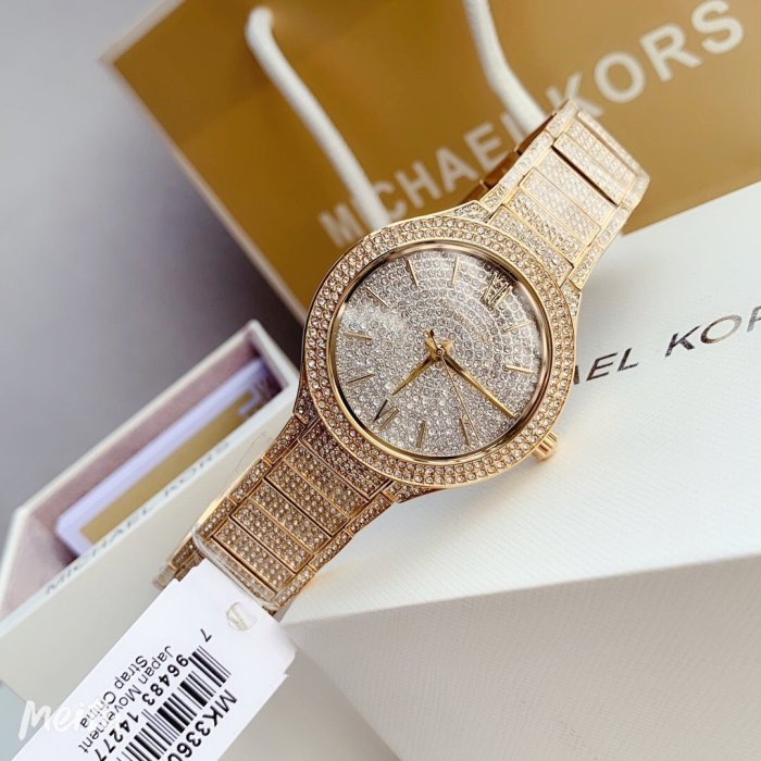 Michael Kors Kerry Crystals Gold Dial Gold Steel Strap Watch For Women - MK3360