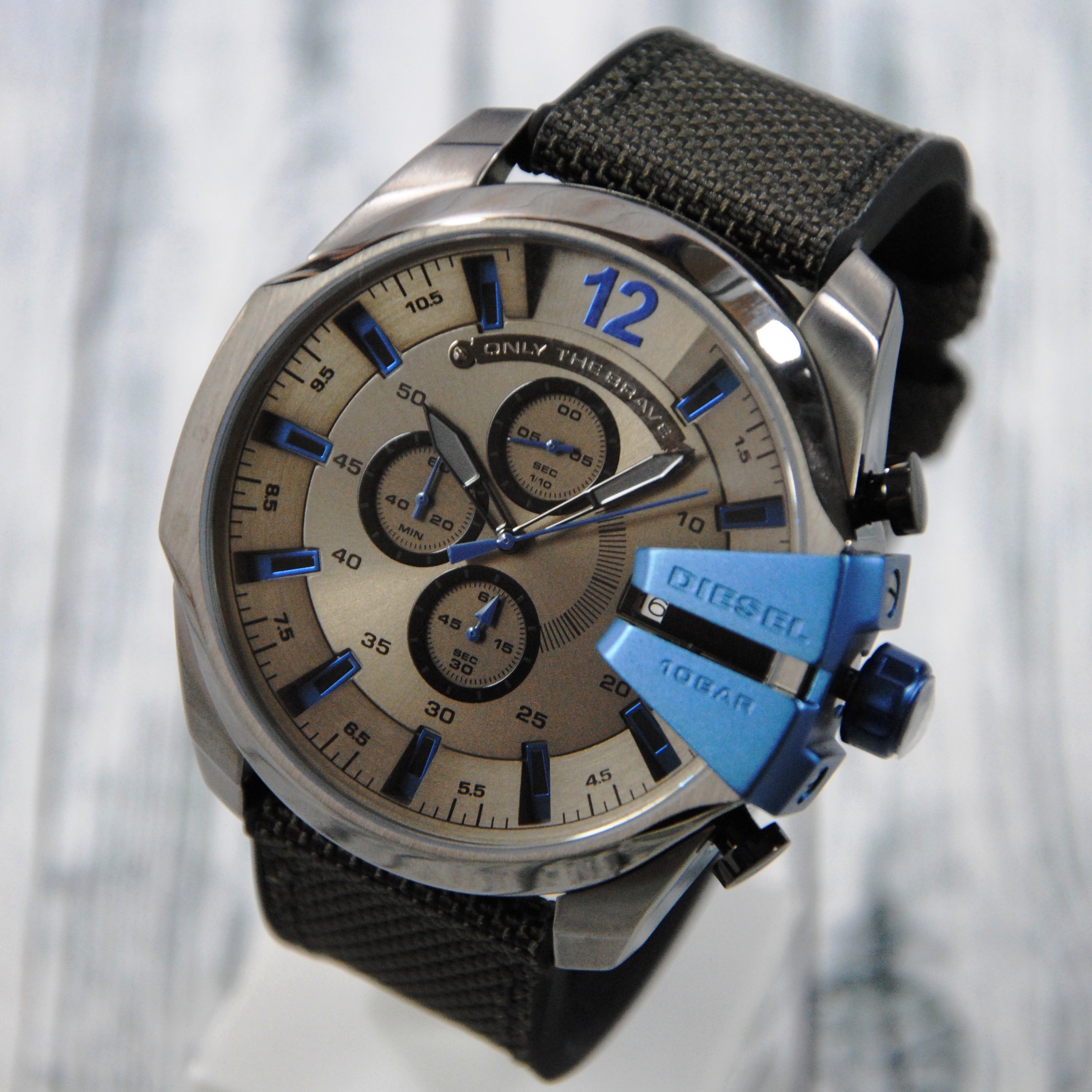 Diesel Mega Chief Chronograph Black Dial Black Nylon Strap Watch For Men - DZ4500