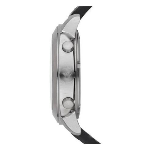 Emporio Armani Sportivo Chronograph Silver Dial Black Leather Strap Watch For Men - AR6054