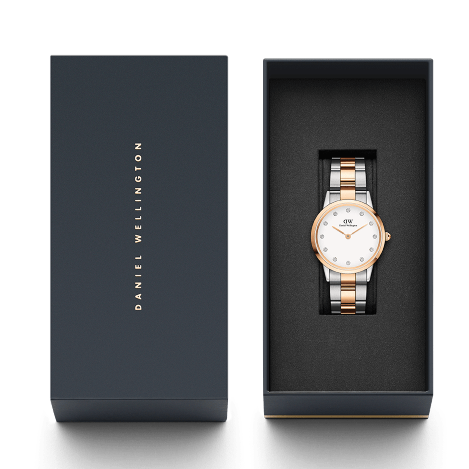 Daniel Wellington Iconic Link White Dial Two Tone Steel Strap Watch For Women - DW00100359