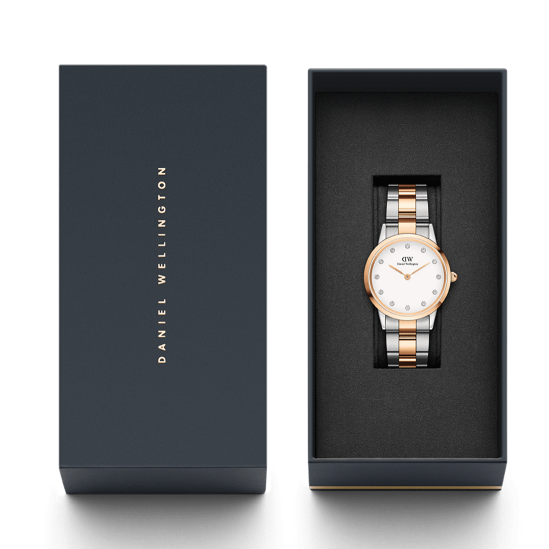 Daniel Wellington Iconic Link White Dial Two Tone Steel Strap Watch For Women - DW00100359