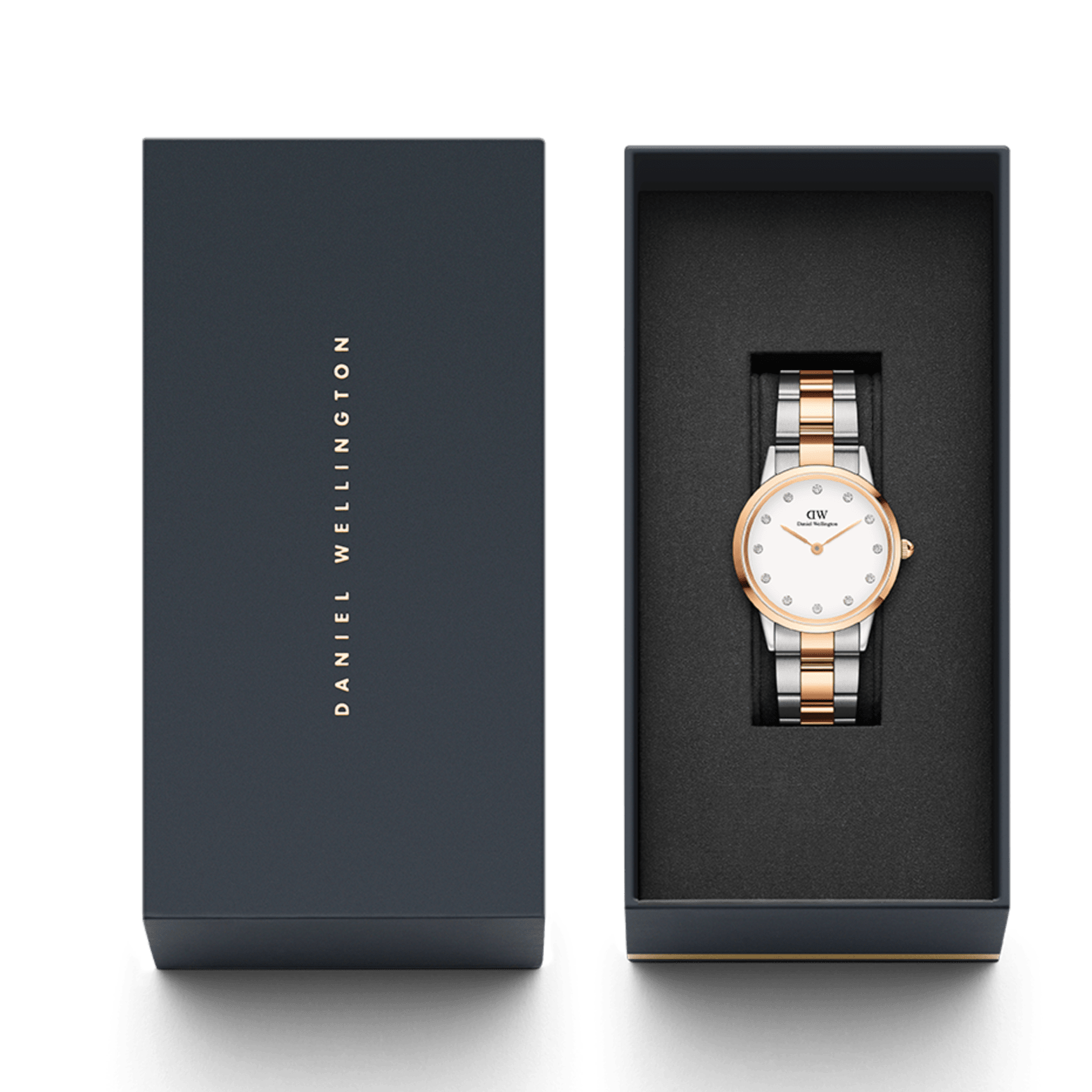 Daniel Wellington Iconic Link White Dial Two Tone Steel Strap Watch For Women - DW00100358