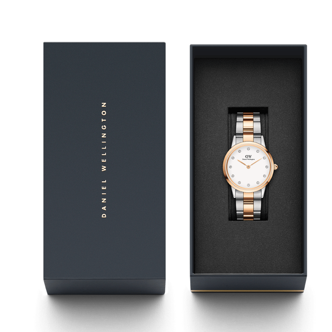 Daniel Wellington Iconic Link White Dial Two Tone Steel Strap Watch For Women - DW00100358