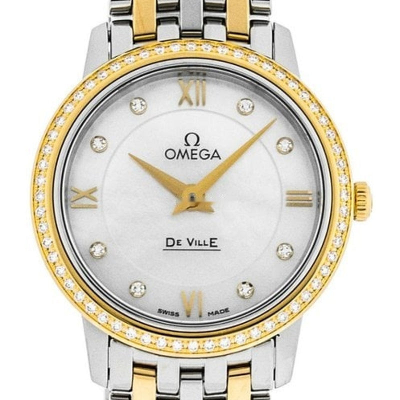 Omega De Ville Prestige Quartz Diamonds Mother of Pearl Dial Two Tone Steel Strap Watch for Women - 424.25.27.60.55.001