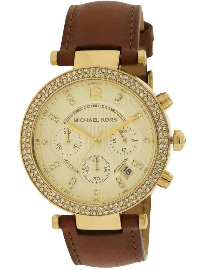 Michael Kors Parker Champagne Gold Dial Brown Leather Strap Watch for Women - MK2249