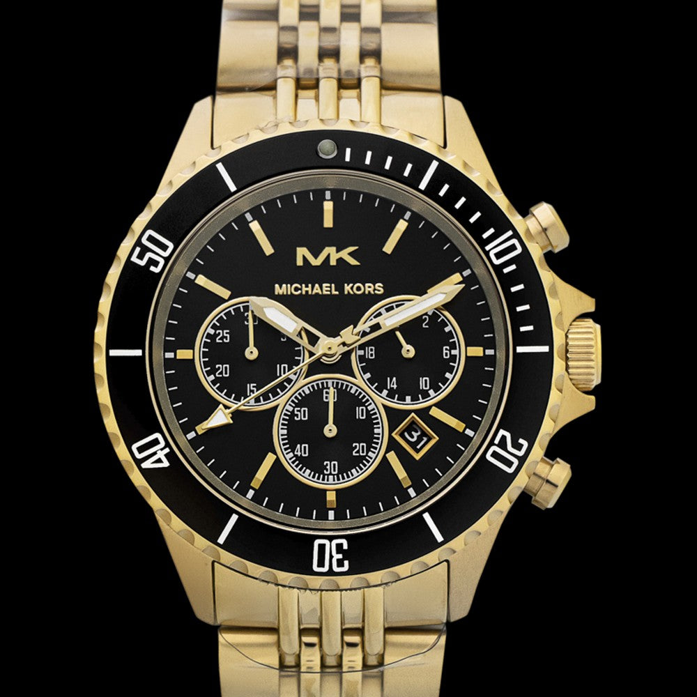 Michael Kors Bayville Chronograph Black Dial Gold Steel Strap Watch For Men - MK8726