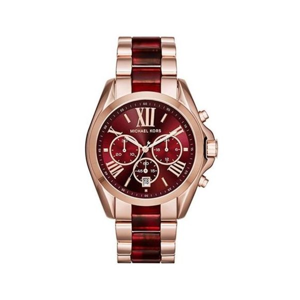 Michael Kors Bradshaw Burgundy Dial Two Tone Steel Strap Watch for Women - MK6270