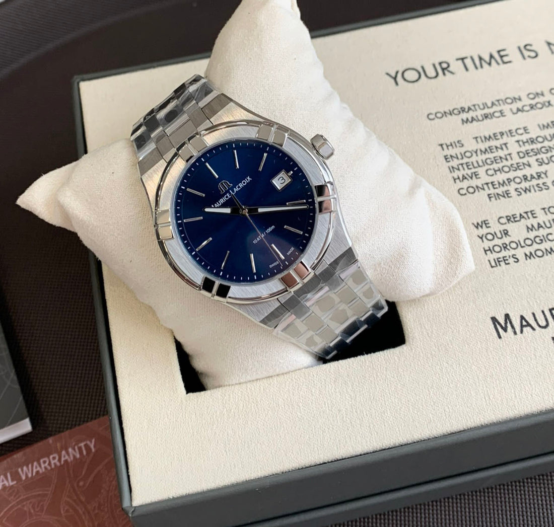 Maurice Lacroix Aikon Date Blue Dial Silver Steel Strap Watch for Men - AI1108-SS002-430-1