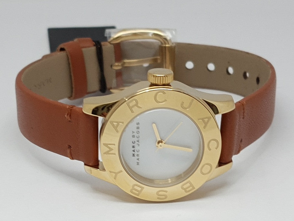 Marc Jacobs Mini Blade White Dial Brown Leather Strap Watch for Women - MBM1219