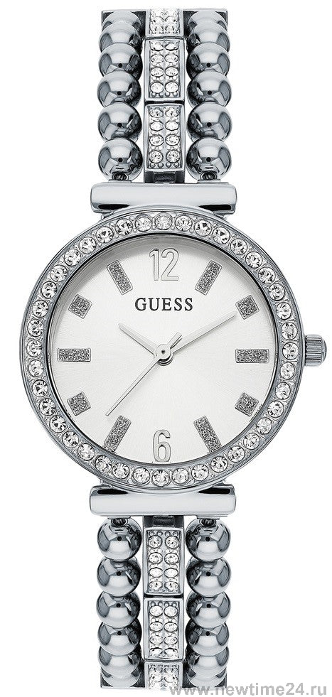 Guess Gala Diamonds Silver Dial Silver Steel Strap Watch for Women - GW0401L1