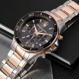 Maserati SFIDA Chronograph Black Dial Two Tone Steel Strap Watch For Men - R8873640002