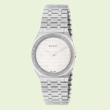Gucci 25H Quartz Diamonds Silver Dial Silver Steel Strap Watch for Women - YA163401