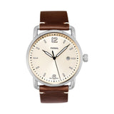 Fossil The Commuter White Dial Brown Leather Strap Watch for Men - FS5275