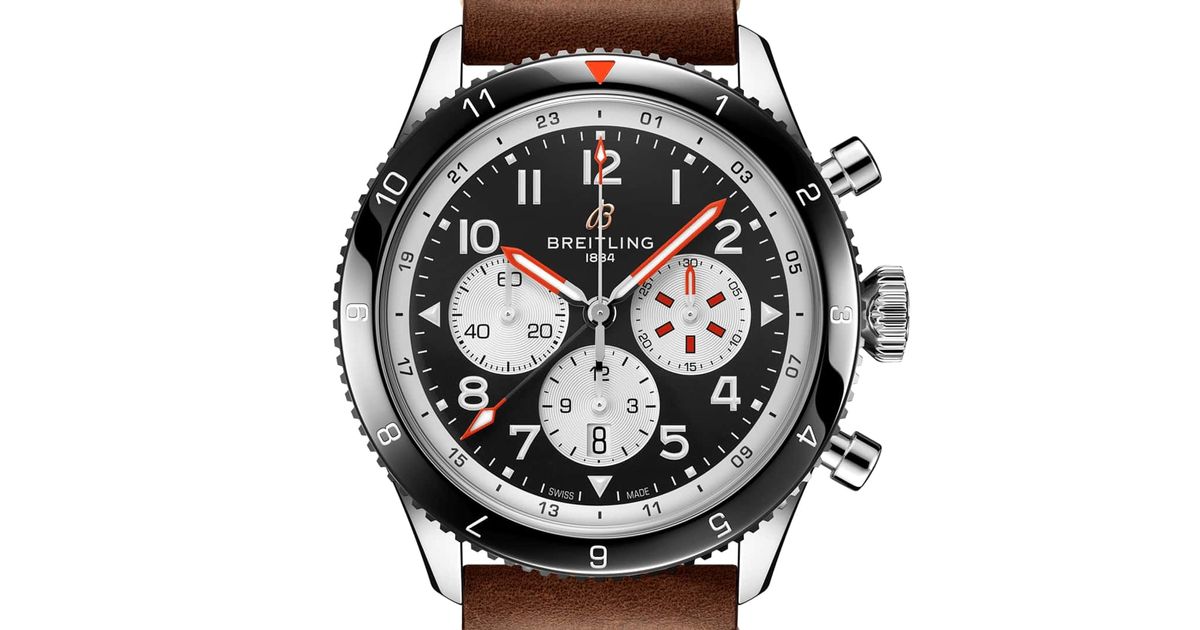 Breitling Super Avi B04 Chronograph GMT 46 Mosquito Black Dial Brown Leather Strap Watch for Men - YB04451A1B1X1