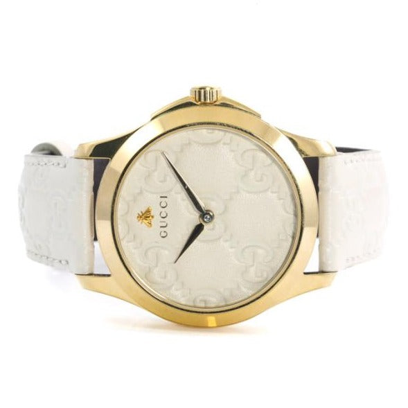 Gucci G Timeless Quartz White Dial White Leather Strap Watch For Women - YA1264033A