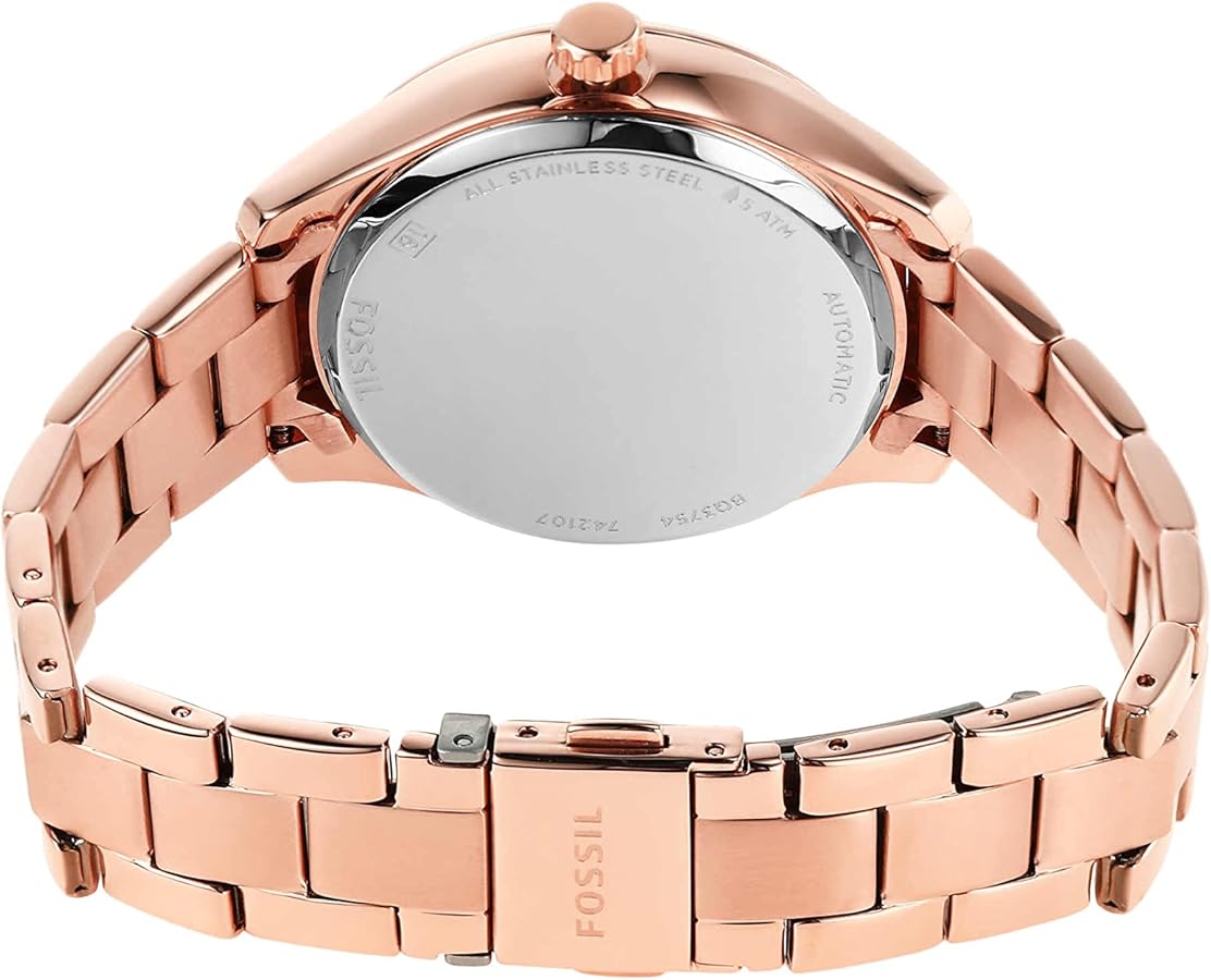 Fossil Rye Automatic Skeleton Rose Gold Dial Rose Gold Steel Strap Watch for Women - BQ3754