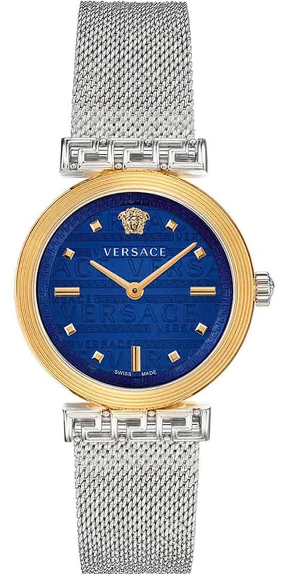 Versace Meander Blue Dial Silver Mesh Bracelet Watch for Women - VELW00520