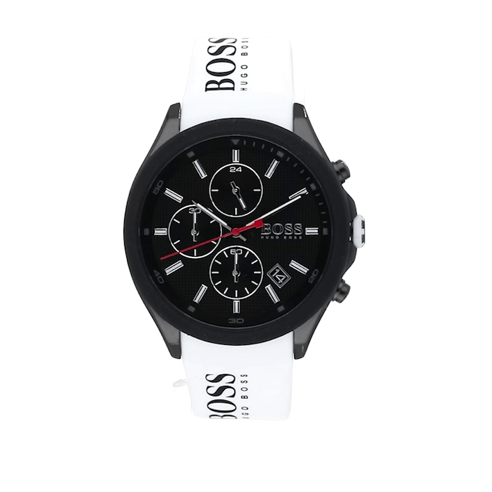 Hugo Boss Velocity Chronograph Black Dial White Rubber Strap Watch for Men - 1513718