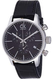 Calvin Klein Masculine Chronograph Black Dial Black Leather Strap Watch for Men - K2H27102