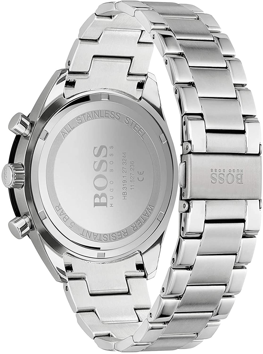 Hugo Boss Santiago Black Dial Silver Steel Strap Watch for Men - 1513862