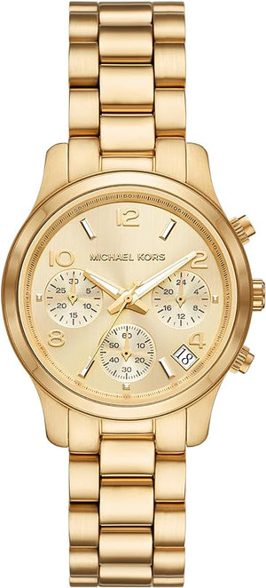 Michael Kors Runway Chronograph Gold Dial Gold Steel Strap Watch For Women - MK7326