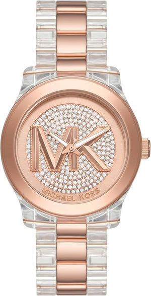 Michael Kors Runway Analog Crystals Rose Gold Dial Two Tone Steel Strap Watch for Women - MK7355