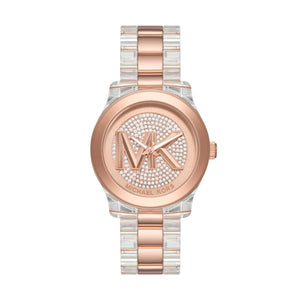 Michael Kors Runway Analog Crystals Rose Gold Dial Two Tone Steel Strap Watch for Women - MK7355