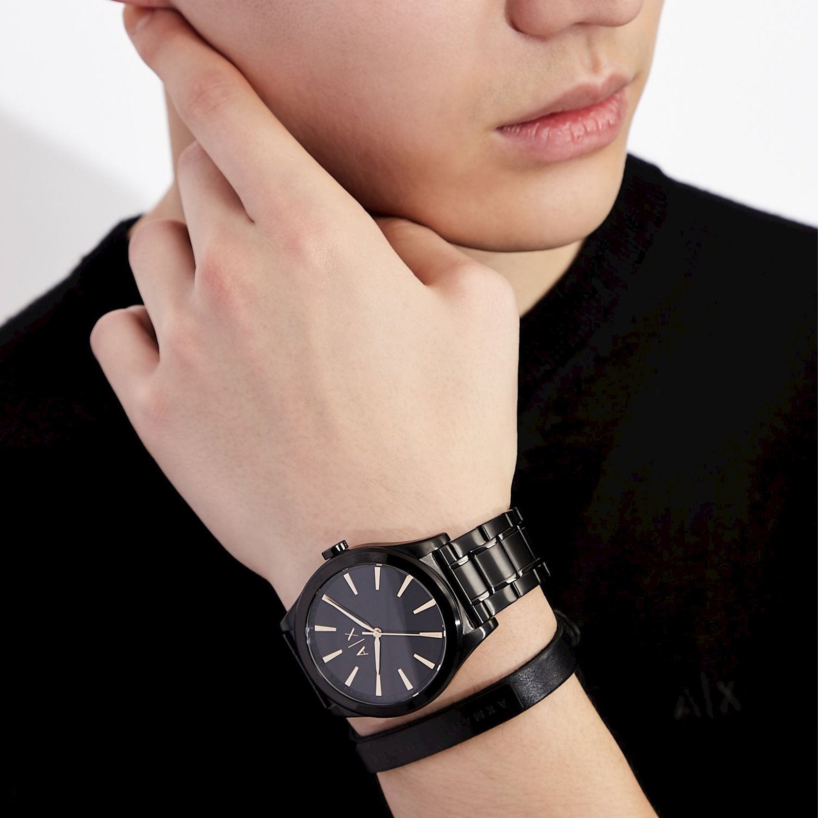 Armani Exchange Nico Analog Black Dial Black Steel Strap Watch For Men - AX7102