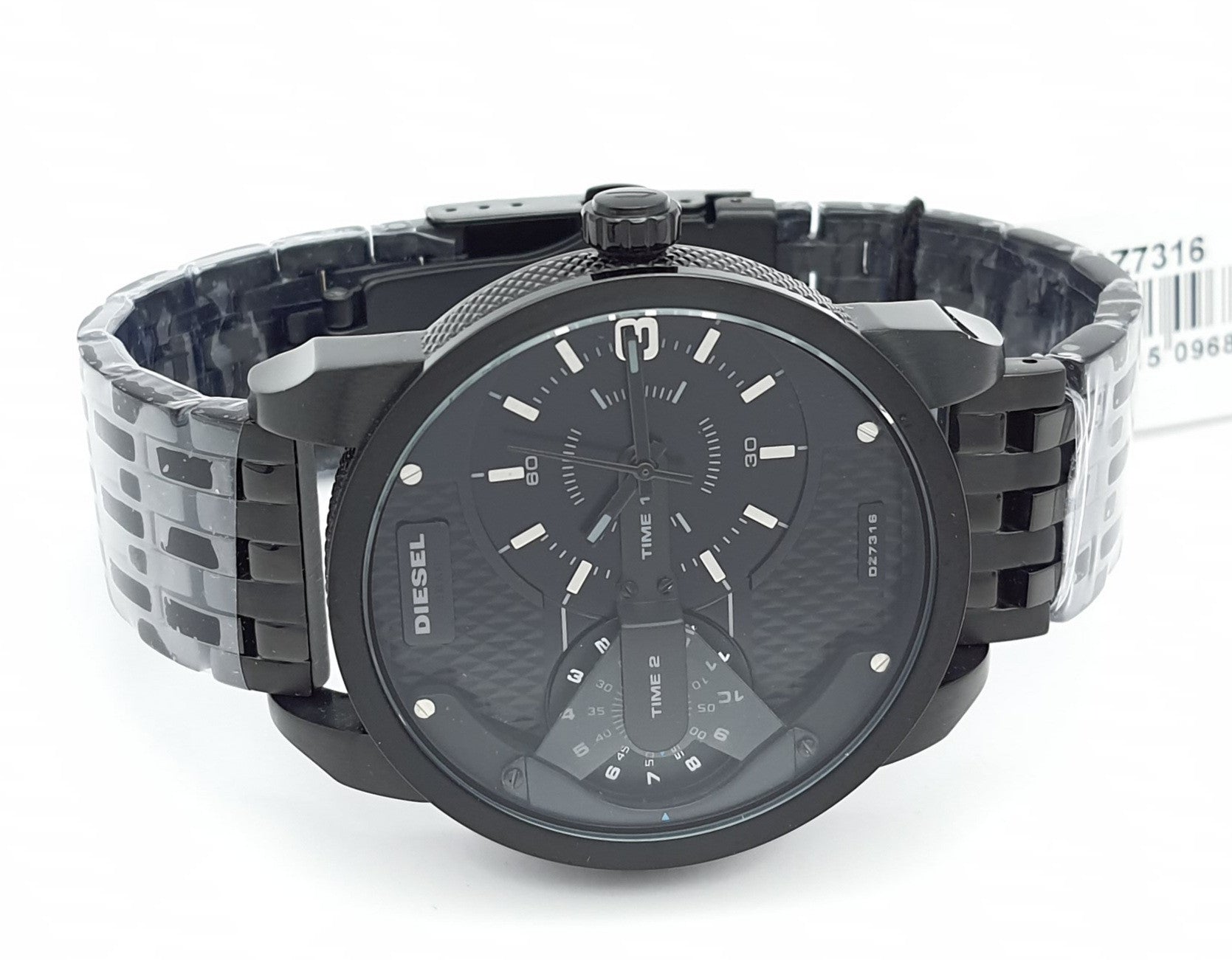 Diesel Mini Daddy Dual Time Black Dial Black Stainless Steel Strap Watch For Men - DZ7316
