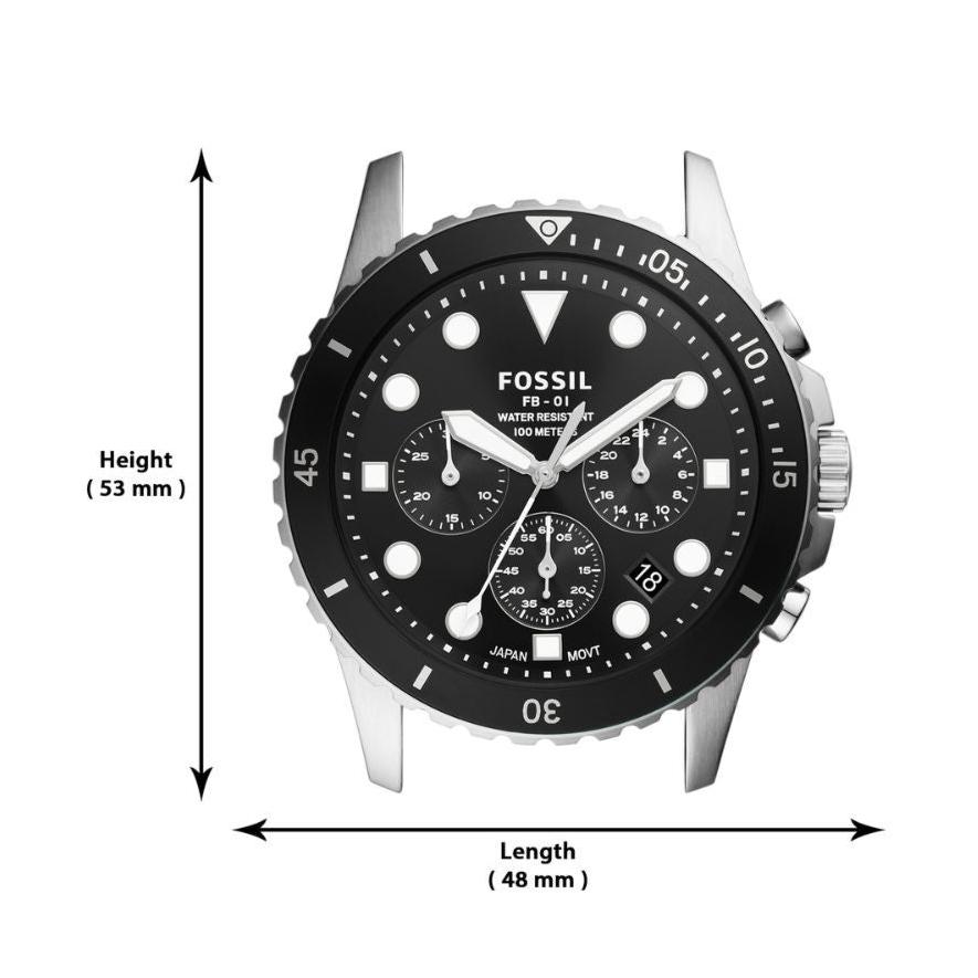 Fossil FB-01 Chronograph Black Dial Silver Steel Strap Watch for Men - FS5837