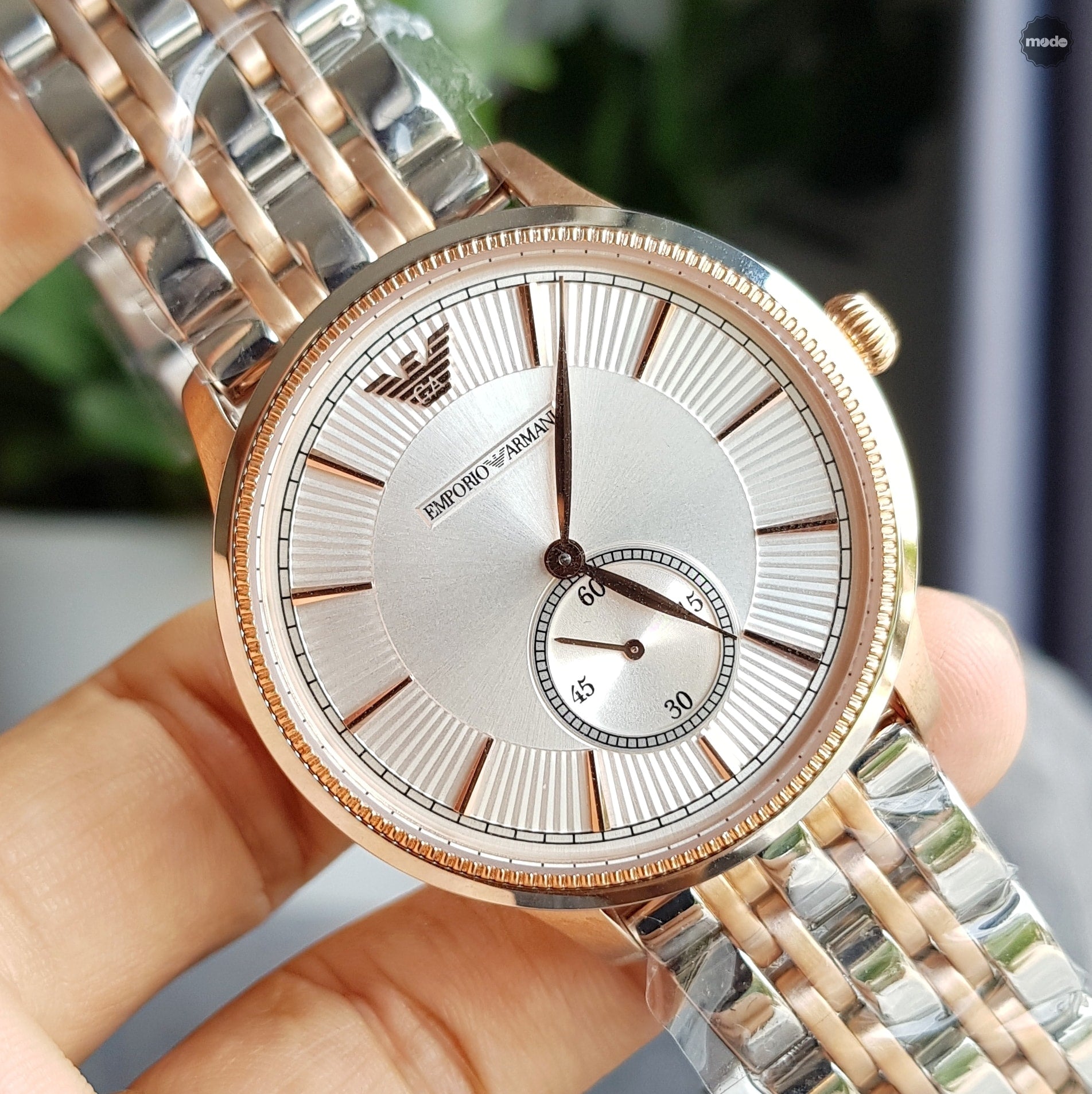 Emporio Armani Classic Silver Dial Two Tone Steel Strap Watch For Men - AR1839