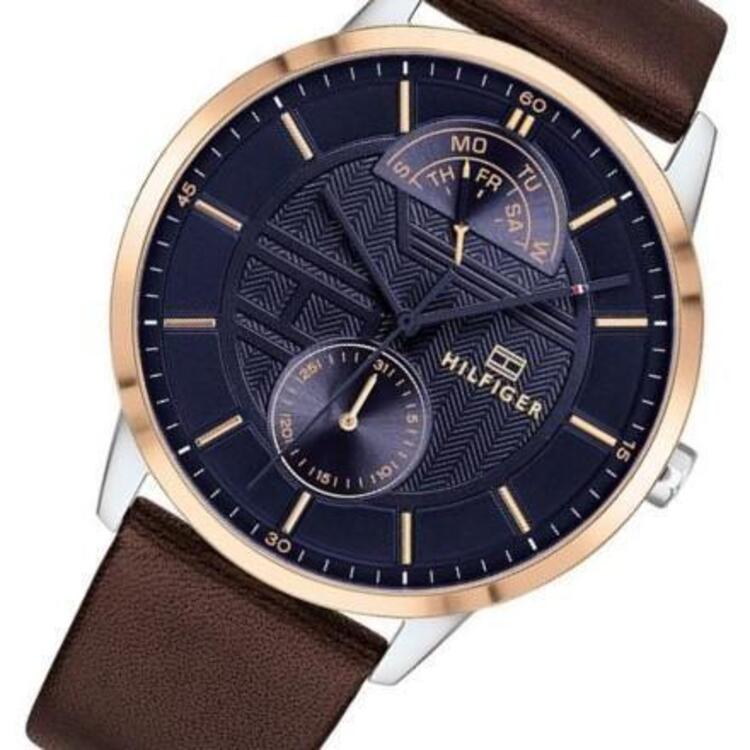 Tommy Hilfiger Hunter Blue Dial Brown Leather Strap Watch for Men - 1791605
