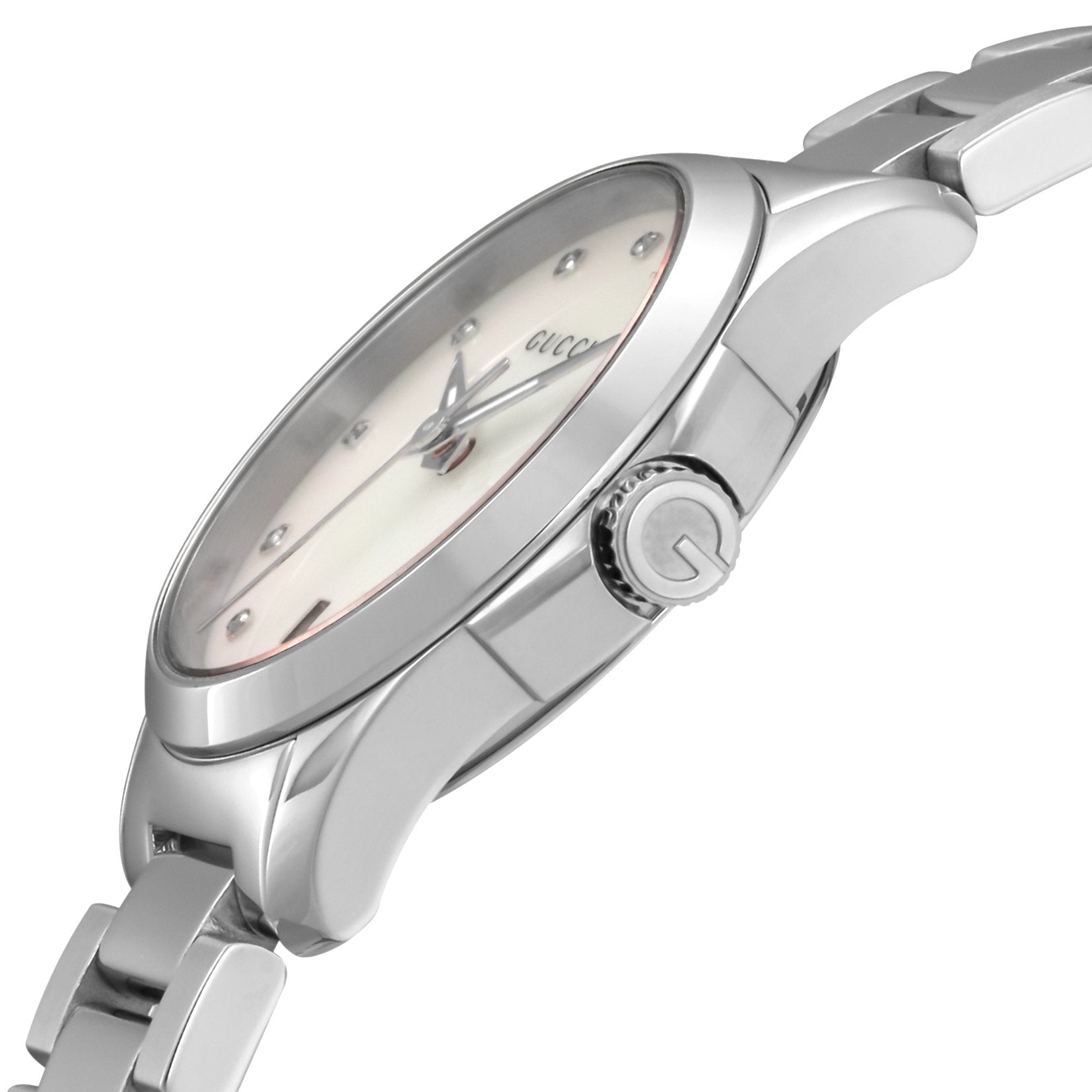 Gucci G Timeless Diamonds Mother of Pearl Dial Silver Steel Strap Watch For Women - YA126542