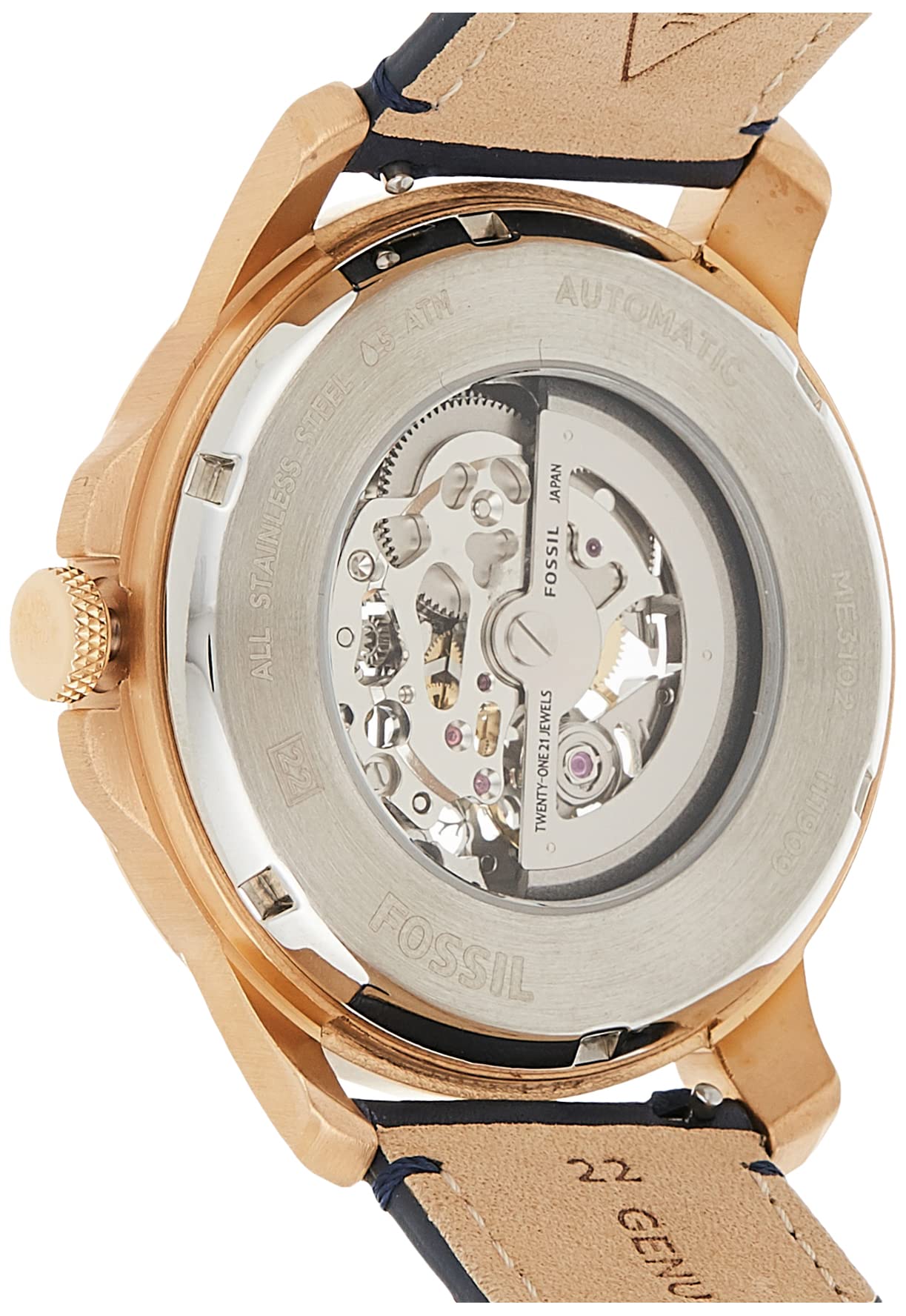 Fossil Grant Automatic Skeleton Blue Dial Blue Leather Strap Watch for Men - ME3102