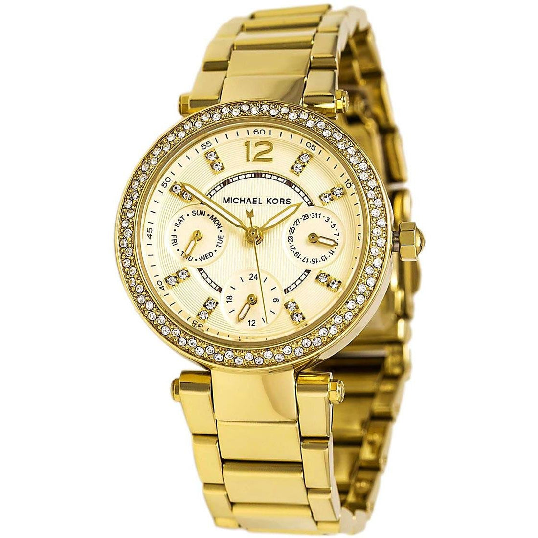 Michael Kors Parker White Dial Gold Steel Strap Watch for Women - MK6056