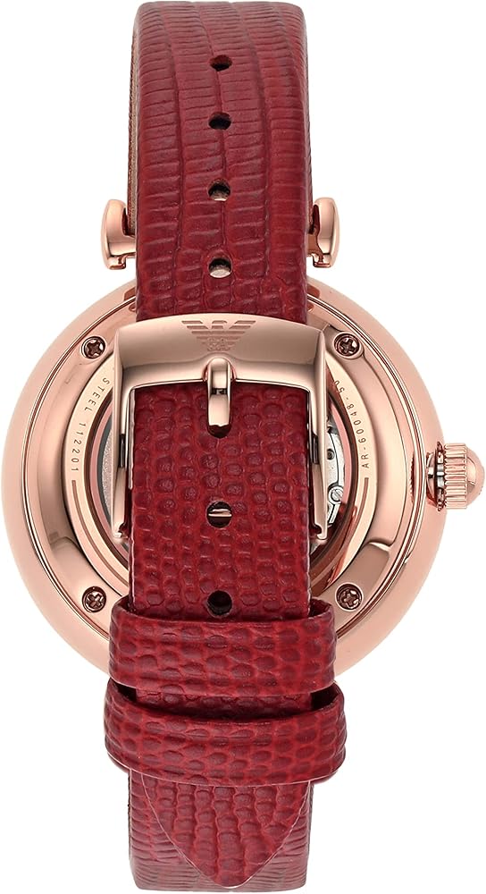 Emporio Armani Gianni T-Bar Mother of Pearl White Dial Red Leather Strap Watch For Women - AR60048