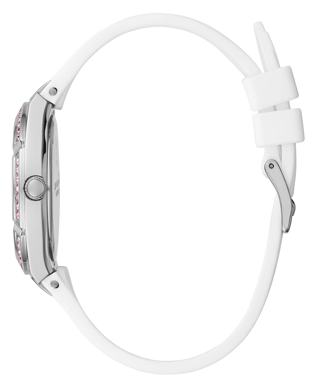 Guess Sparkling Silver Dial White Rubber Strap Watch For Women - GW0032L1