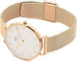 Daniel Wellington Petite Melrose White Dial Rose Gold Mesh Strap Watch For Women - DW00100305