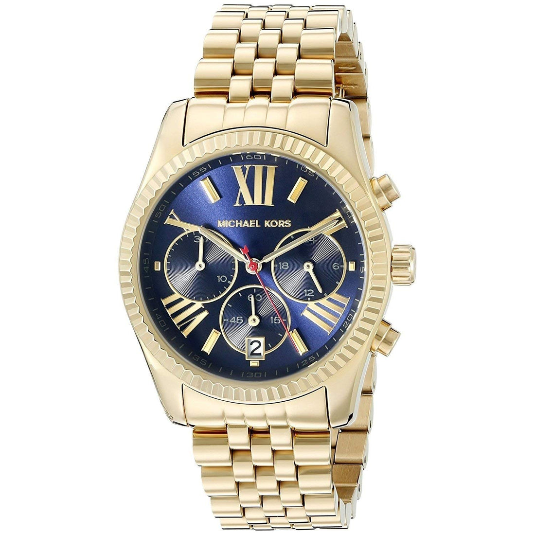 Michael Kors Lexington Chronograph Blue Dial Gold Steel Strap Watch For Women - MK6206
