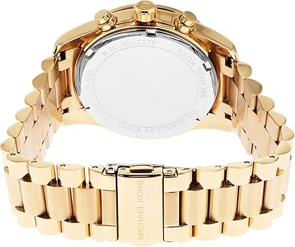 Michael Kors Berkley Chronograph Black Dial Gold Steel Strap Watch For Women - MK7414