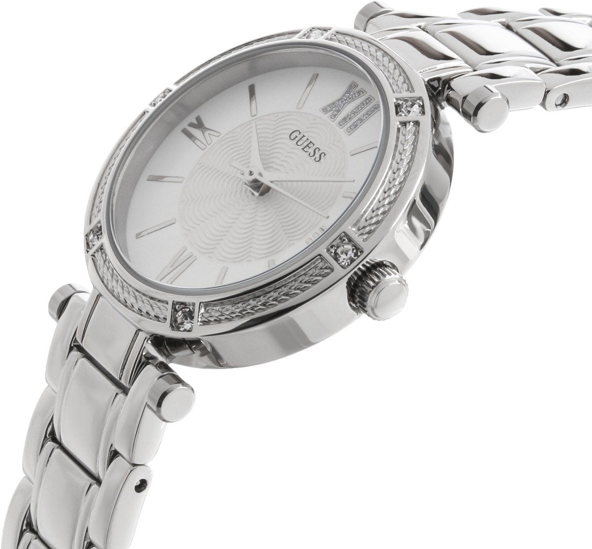 Guess Park Ave White Dial Silver Steel Strap Watch for Women - W0767L1