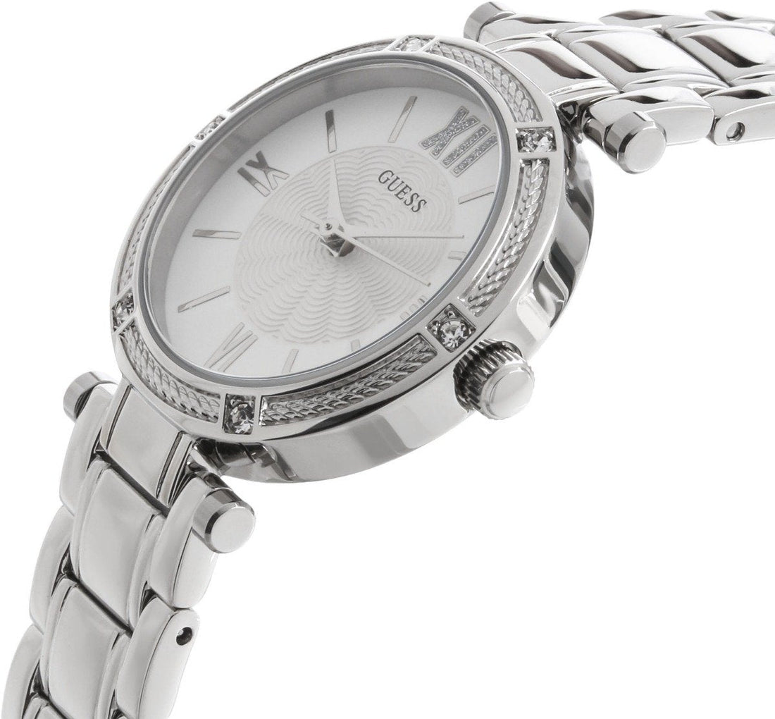 Guess Park Ave White Dial Silver Steel Strap Watch for Women - W0767L1